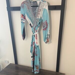 Floral Wrap Dress in Blue and Red